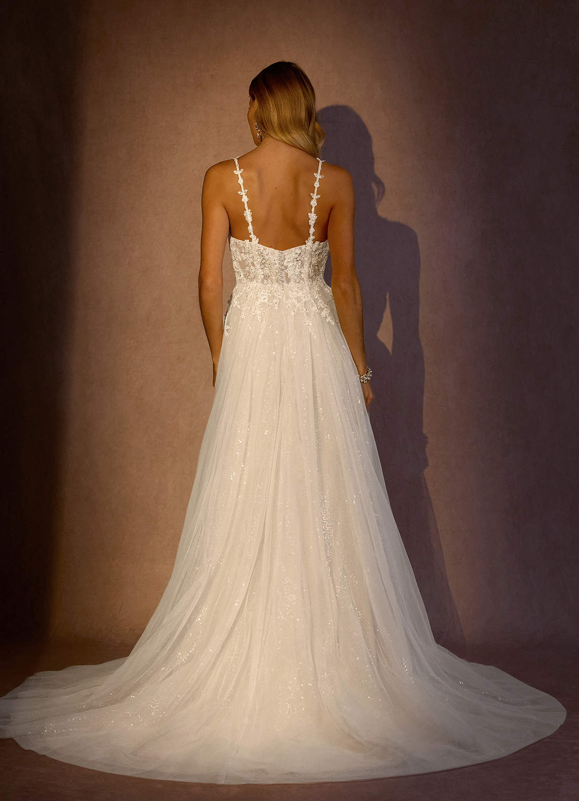 Diamond White A-Line V-Neck Sequins Tulle Dress