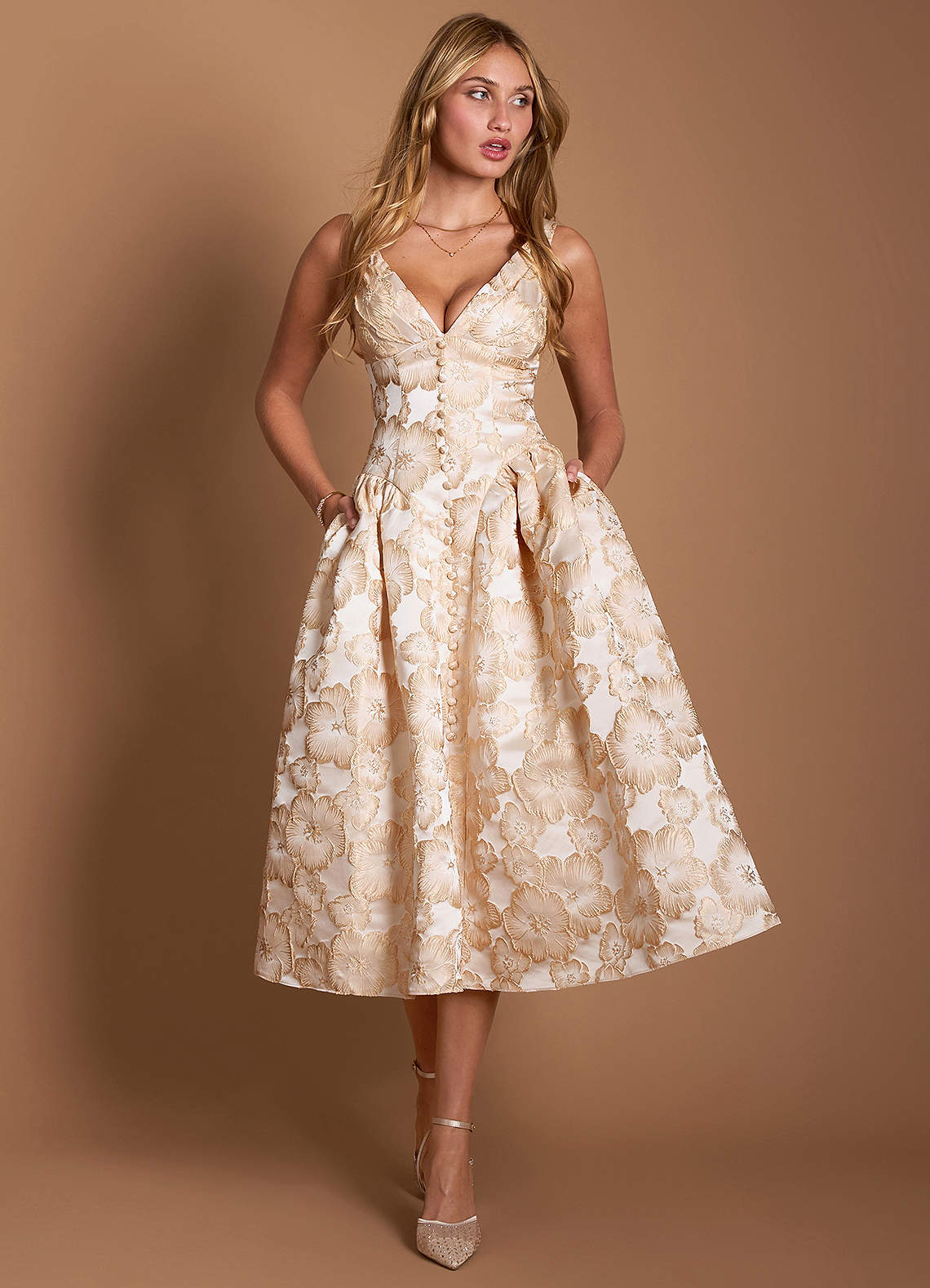Sylvia Gilded Cream Midi Dress