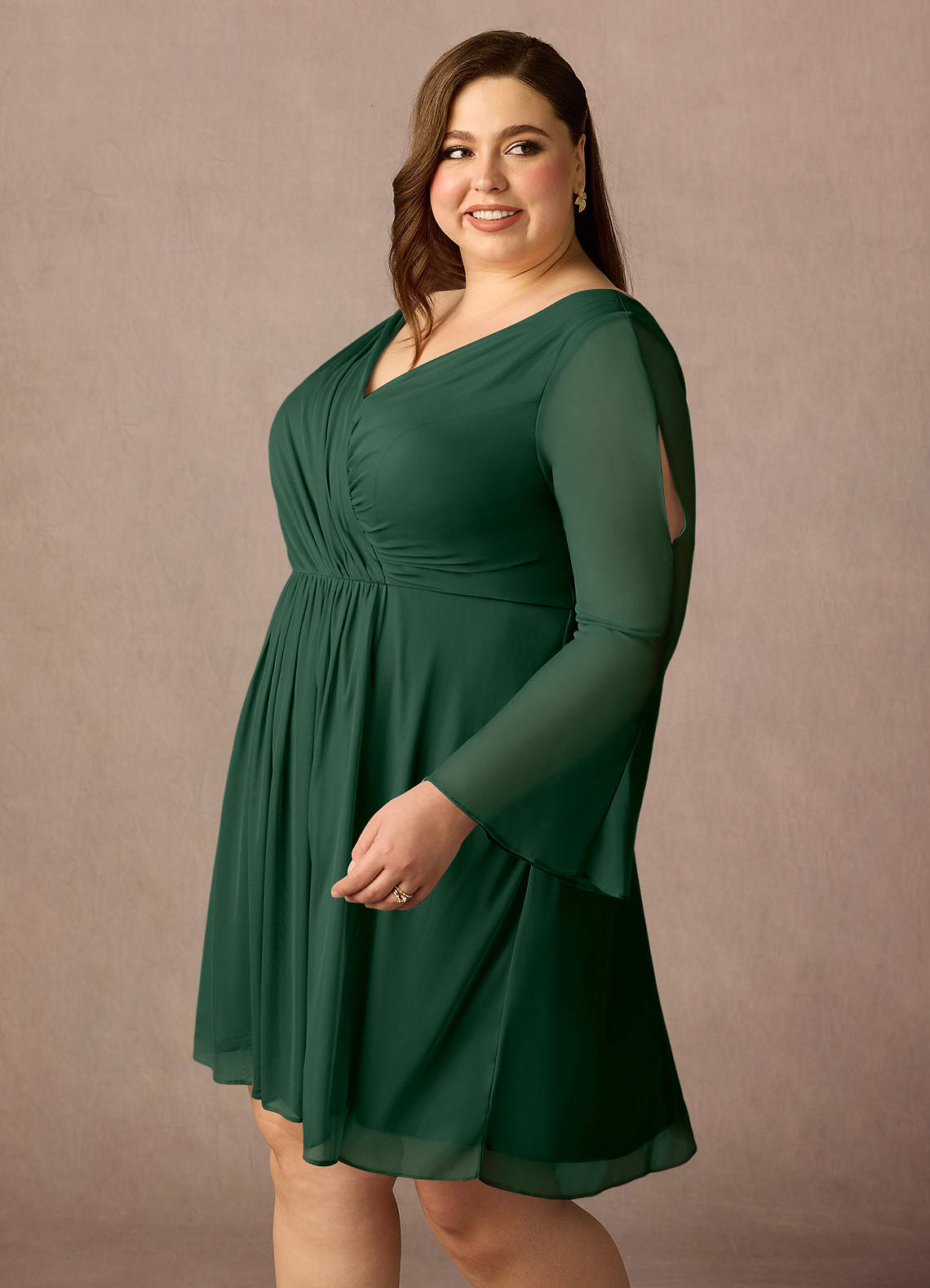 Dark Green A-Line Pleated Mesh Dress