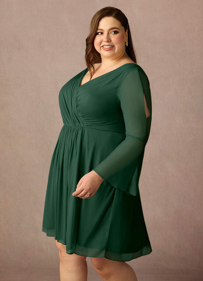 Dark Green A-Line Pleated Mesh Dress