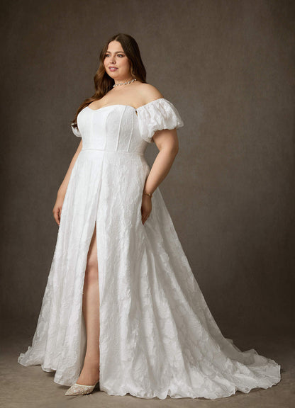 Diamond White Ball-Gown Sweetheart Neckline Floral Burnout Jacquard Dress