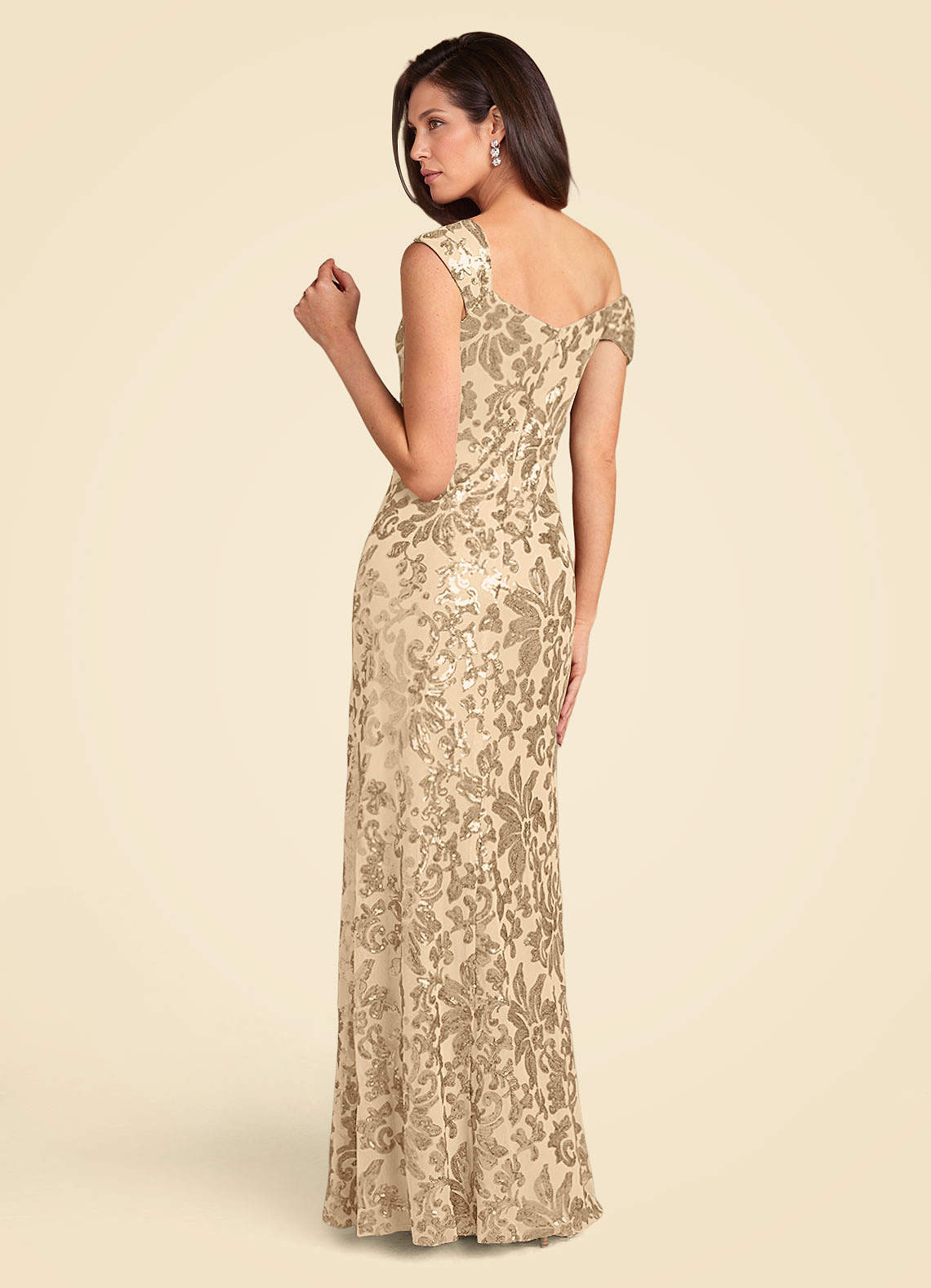 Champagne A-Line Sequins Lace Dress