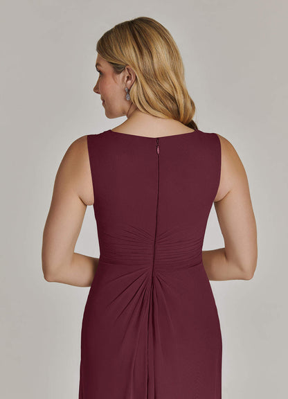 Cabernet A-Line V-Neck Pleated Chiffon Dress