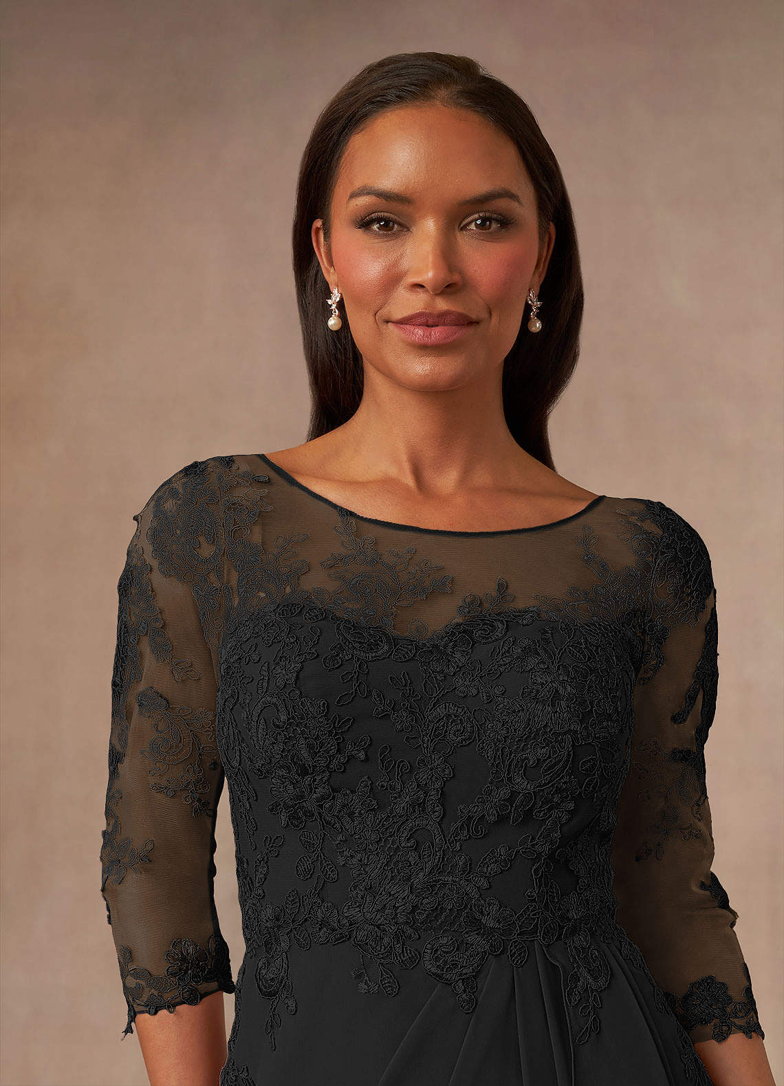 Black A-Line Scoop Chiffon Dress