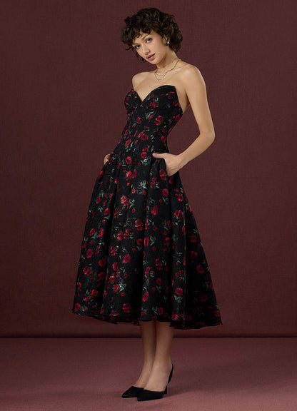 Charisse Black Red Midi Dress