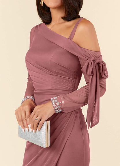 Desert Rose Sheath One Shoulder Mesh Dress