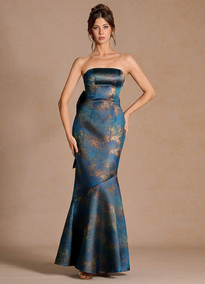 Nancy Teal Bronze Maxi Dress