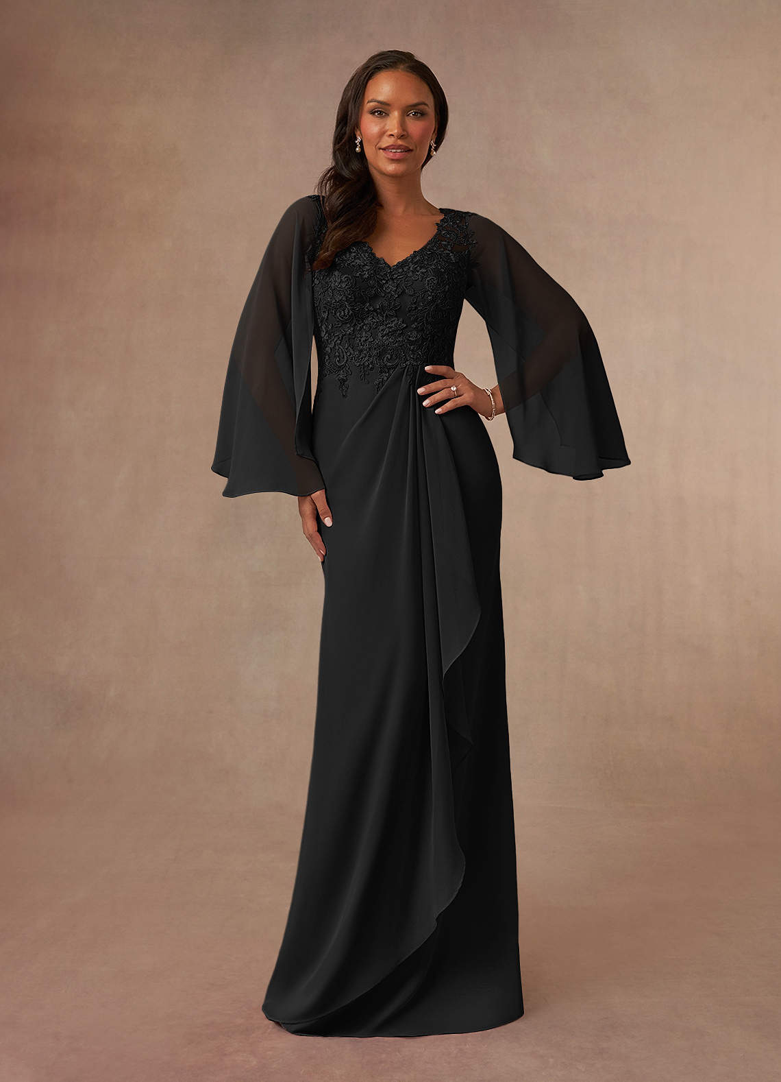Black Mermaid V-Neck Lace Chiffon Dress