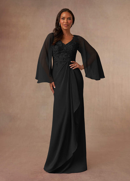 Black Mermaid V-Neck Lace Chiffon Dress