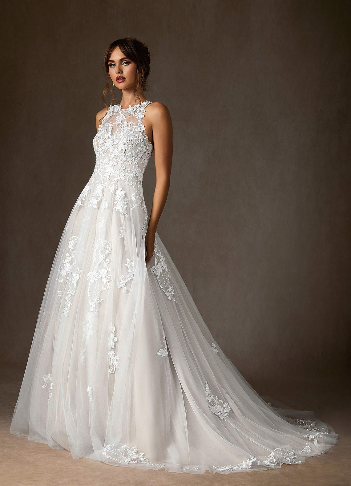 Diamond White A-Line Sweetheart Lace Tulle Dress