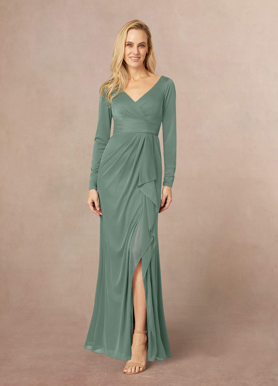 Eucalyptus Mermaid V-Neck Pleated Mesh Dress