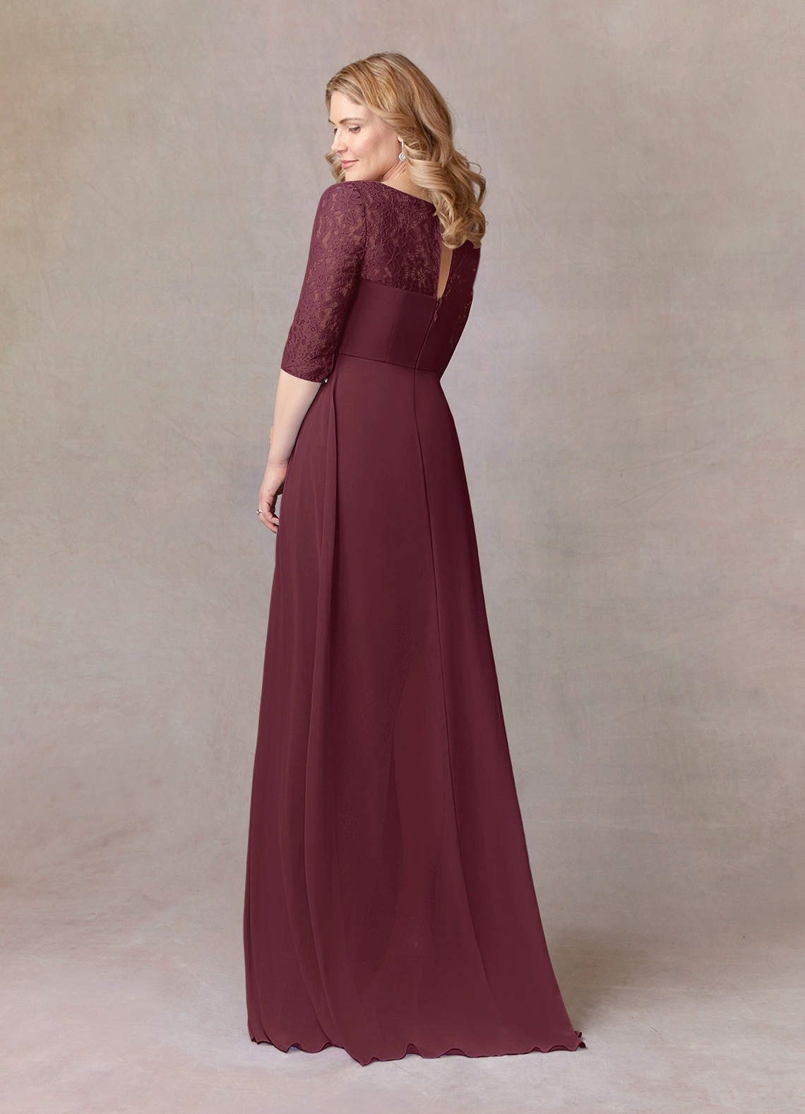 Cabernet A-Line Scoop lace Chiffon Dress