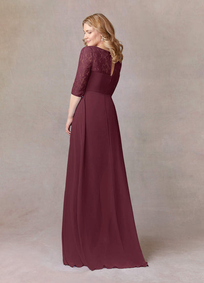 Cabernet A-Line Scoop lace Chiffon Dress