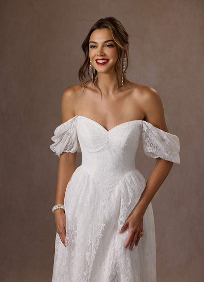 Diamond White A-Line Sweetheart Neckline Lace Dress