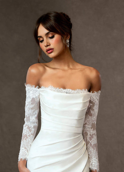 Diamond White Mermaid Sequins Crepe Back Satin Dress