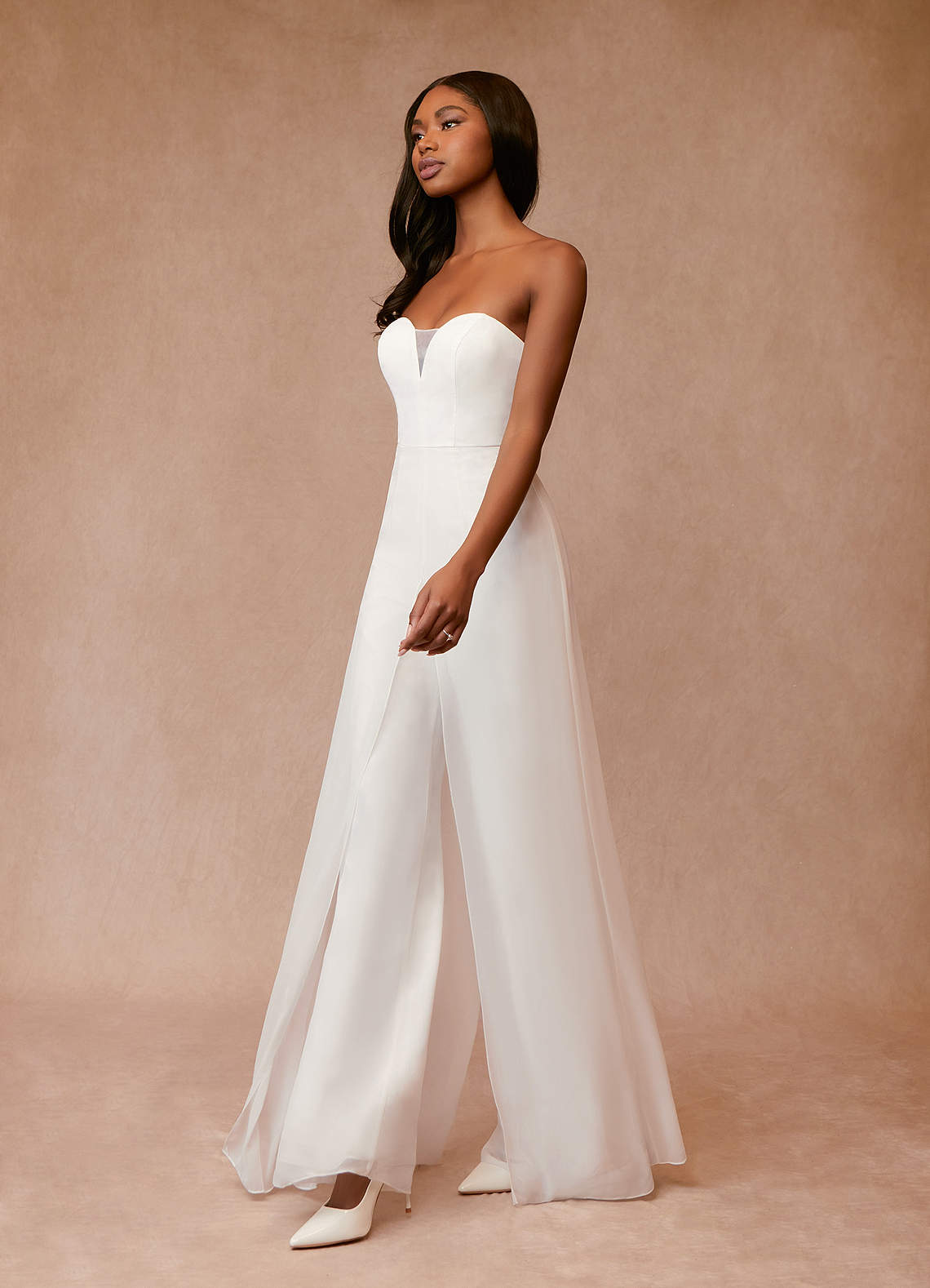 Diamond White Pant Styles Strapless Chiffon Dress