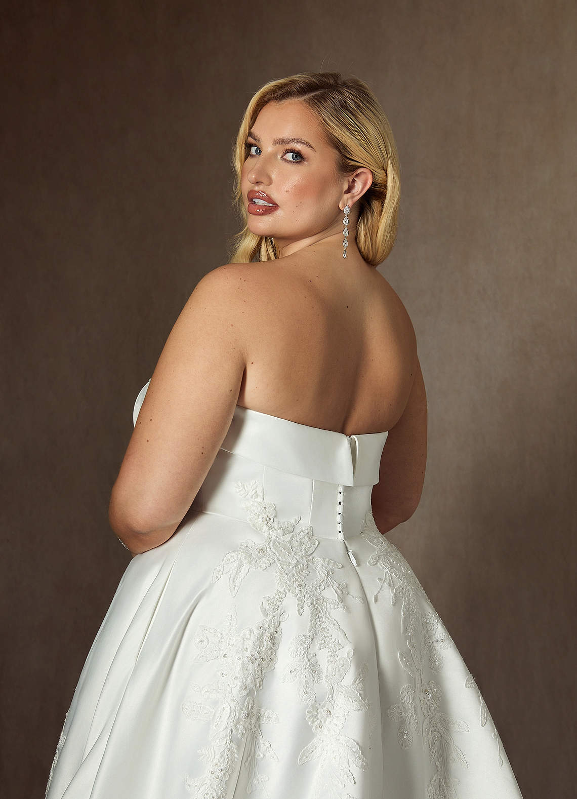 Diamond White Ball-Gown Strapless Satin Dress