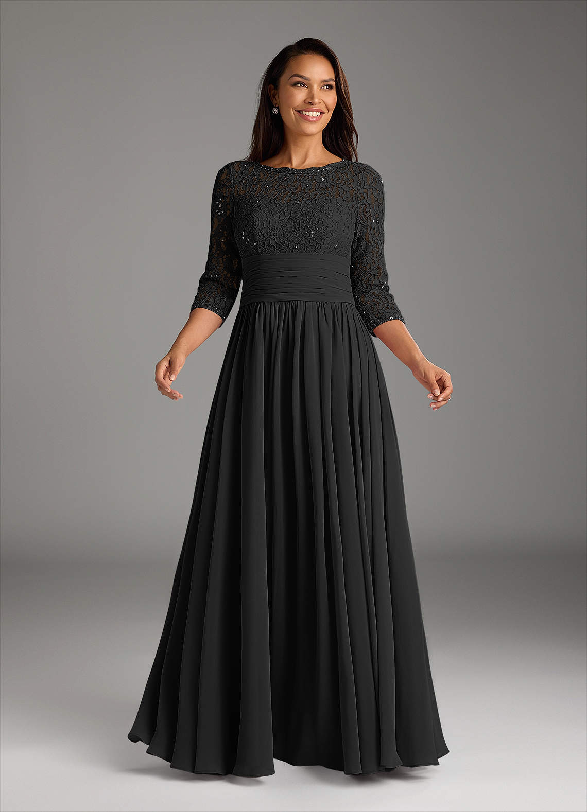 Black A-Line Lace Chiffon Dress