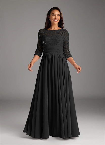Black A-Line Lace Chiffon Dress