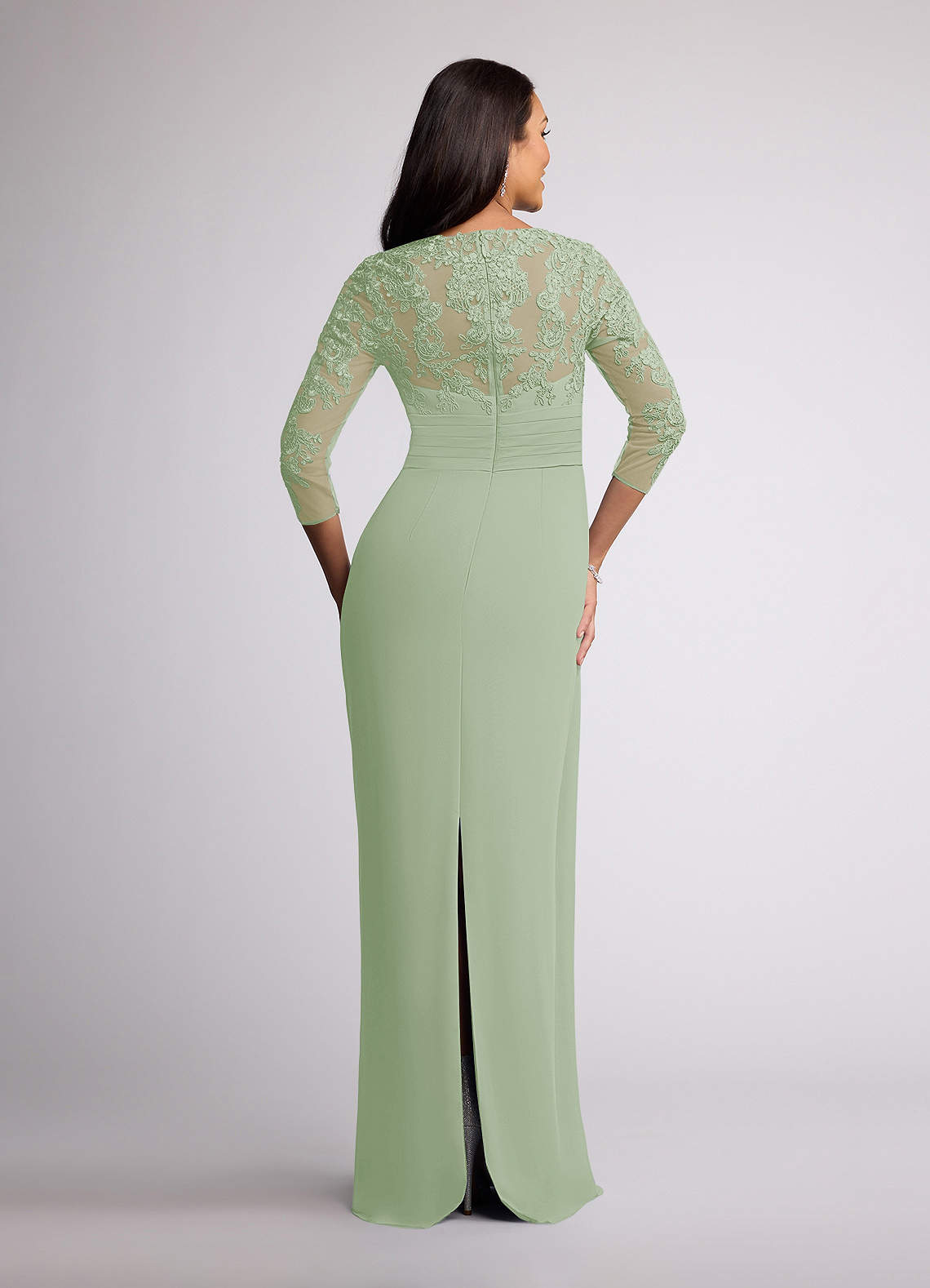 Dusty Sage Sheath V-Neck Lace Chiffon Dress