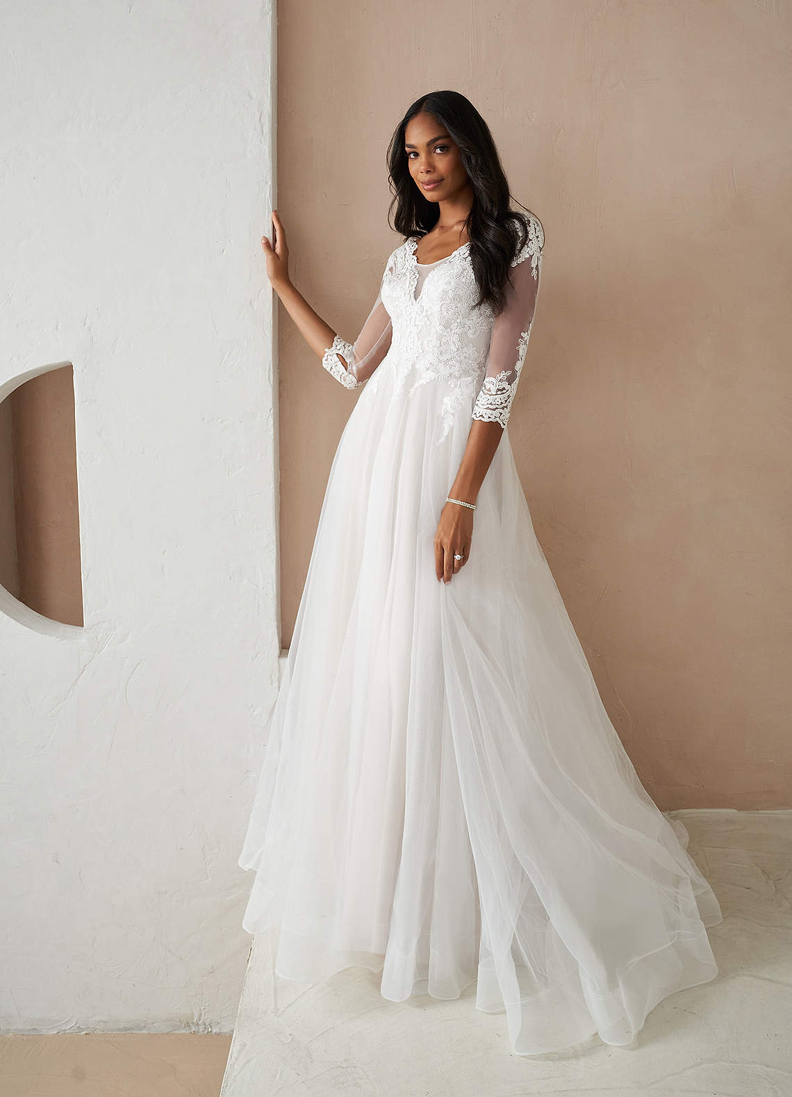 Diamond White A-Line Lace Tulle Dress