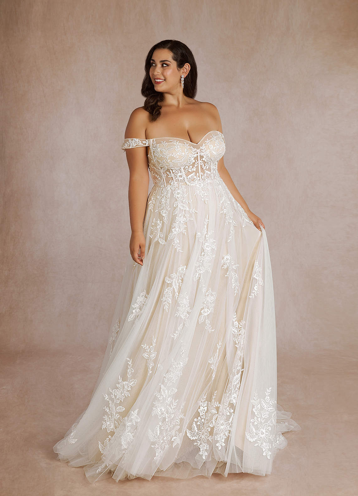 Diamond White Champagne A-Line Sequins Tulle Dress