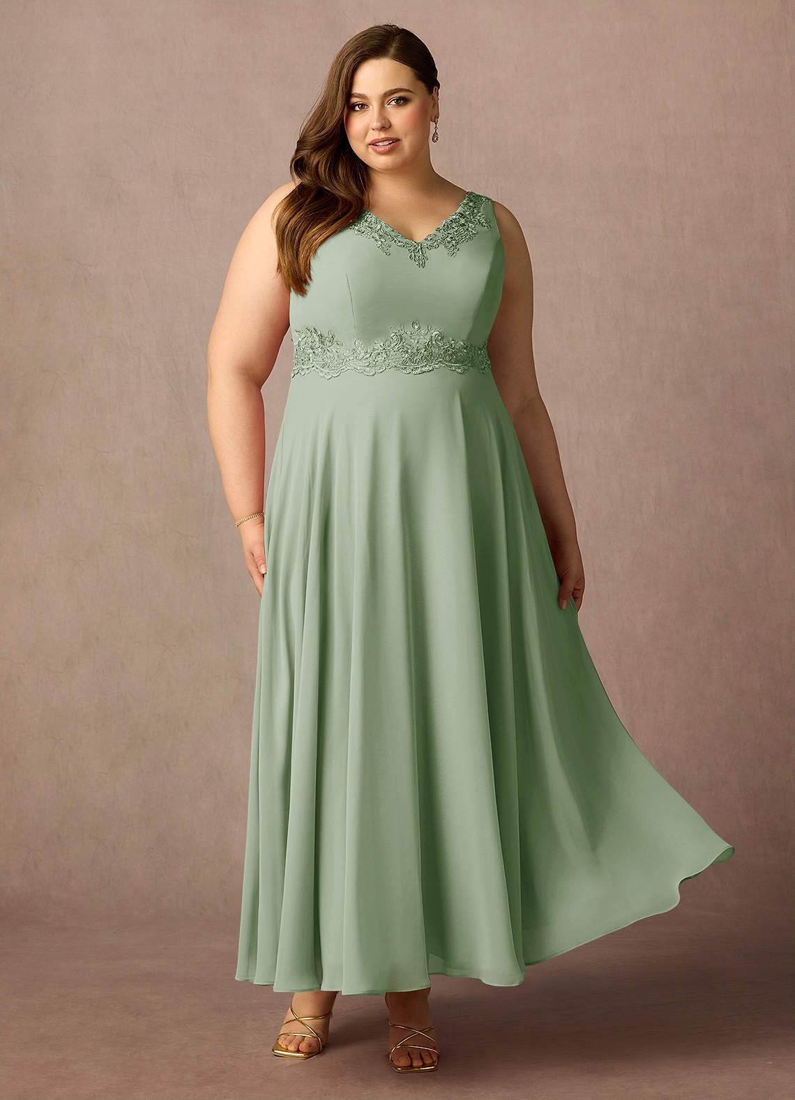 Dusty Sage A-Line Sequins Chiffon Dress