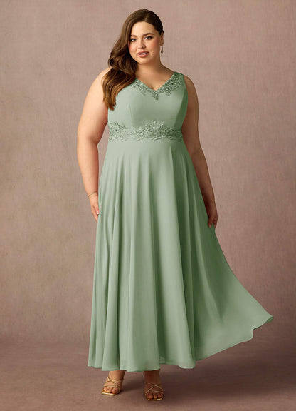 Dusty Sage A-Line Sequins Chiffon Dress