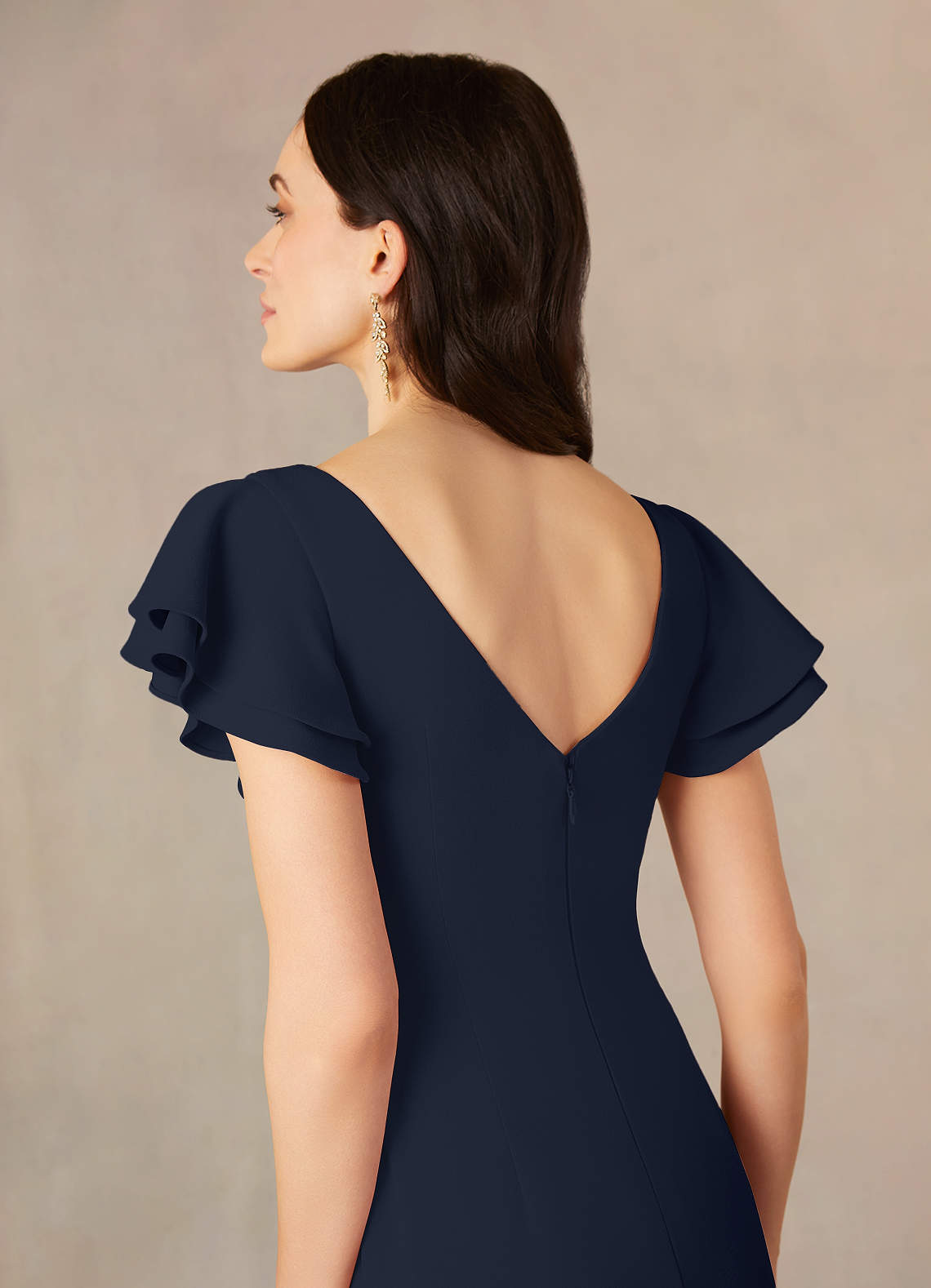 Dark Navy Mermaid Scoop Ruched Stretch Crepe Dress