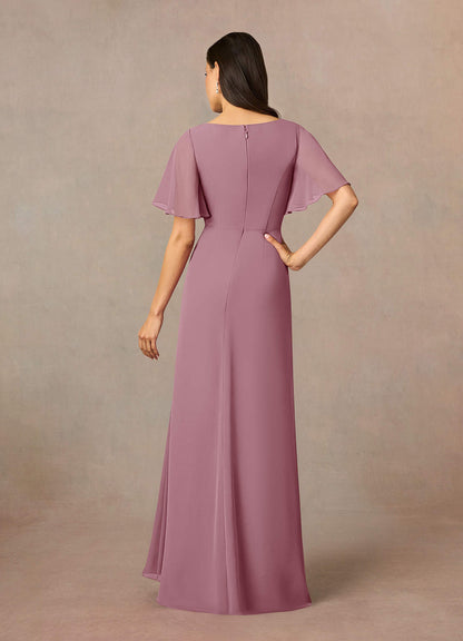 Vintage Mauve Sheath Beaded Chiffon Dress