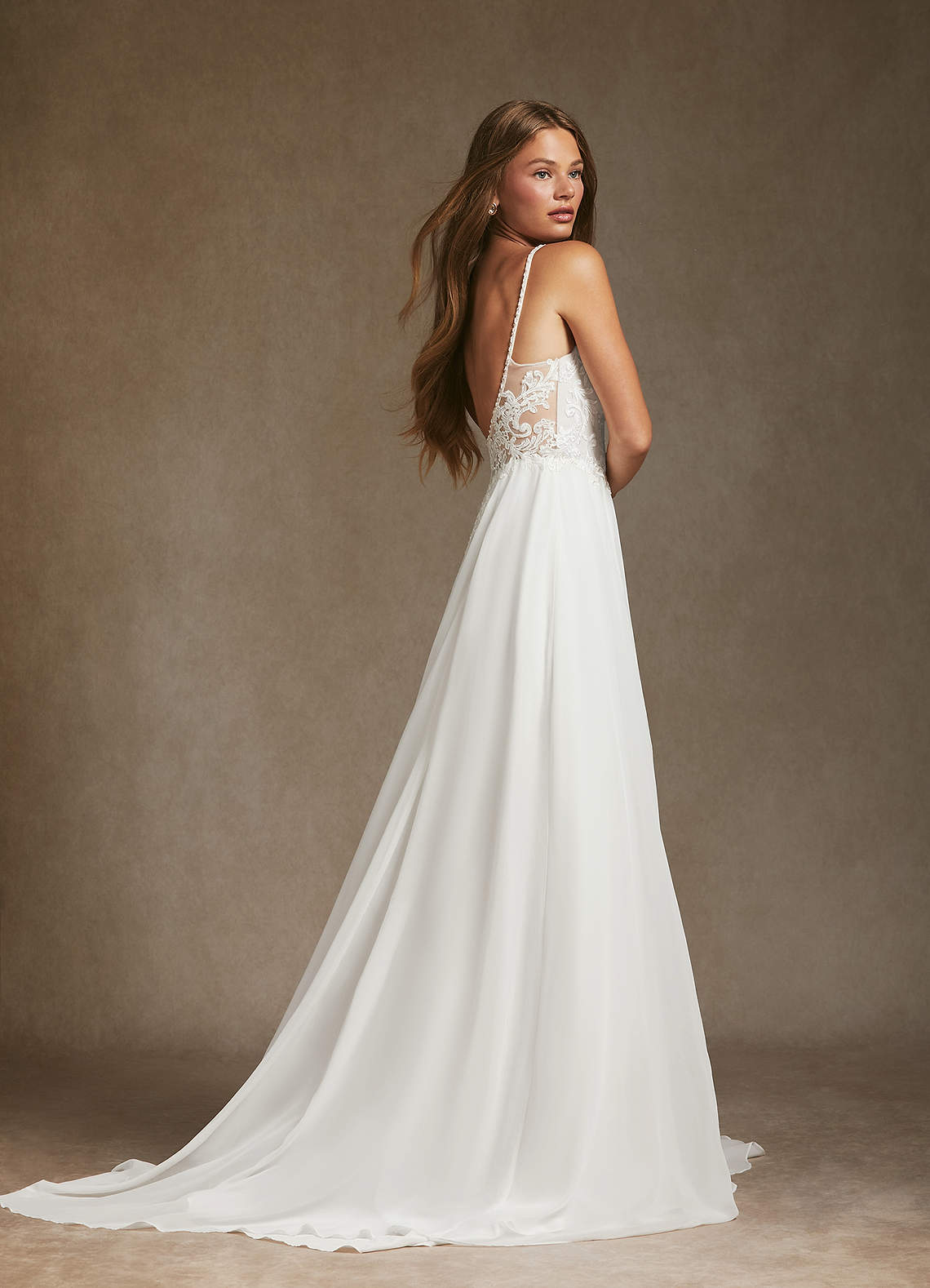 Diamond White A-Line Sequins Chiffon Dress