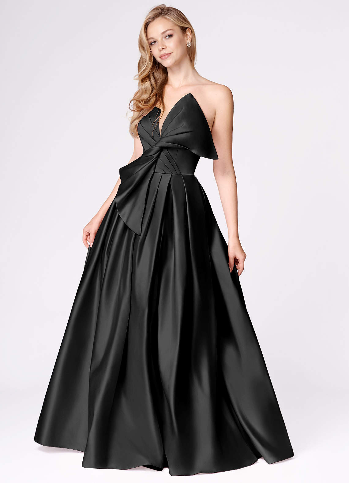 Miebow Black Strapless Illusion V-Neck Gown  Dress