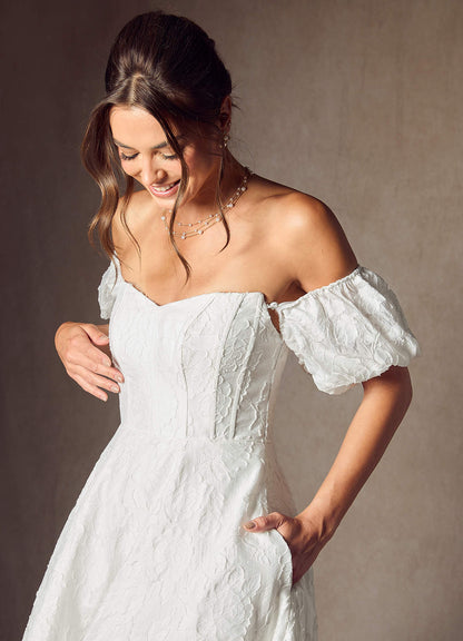 Diamond White Ball-Gown Sweetheart Neckline Floral Burnout Jacquard Dress