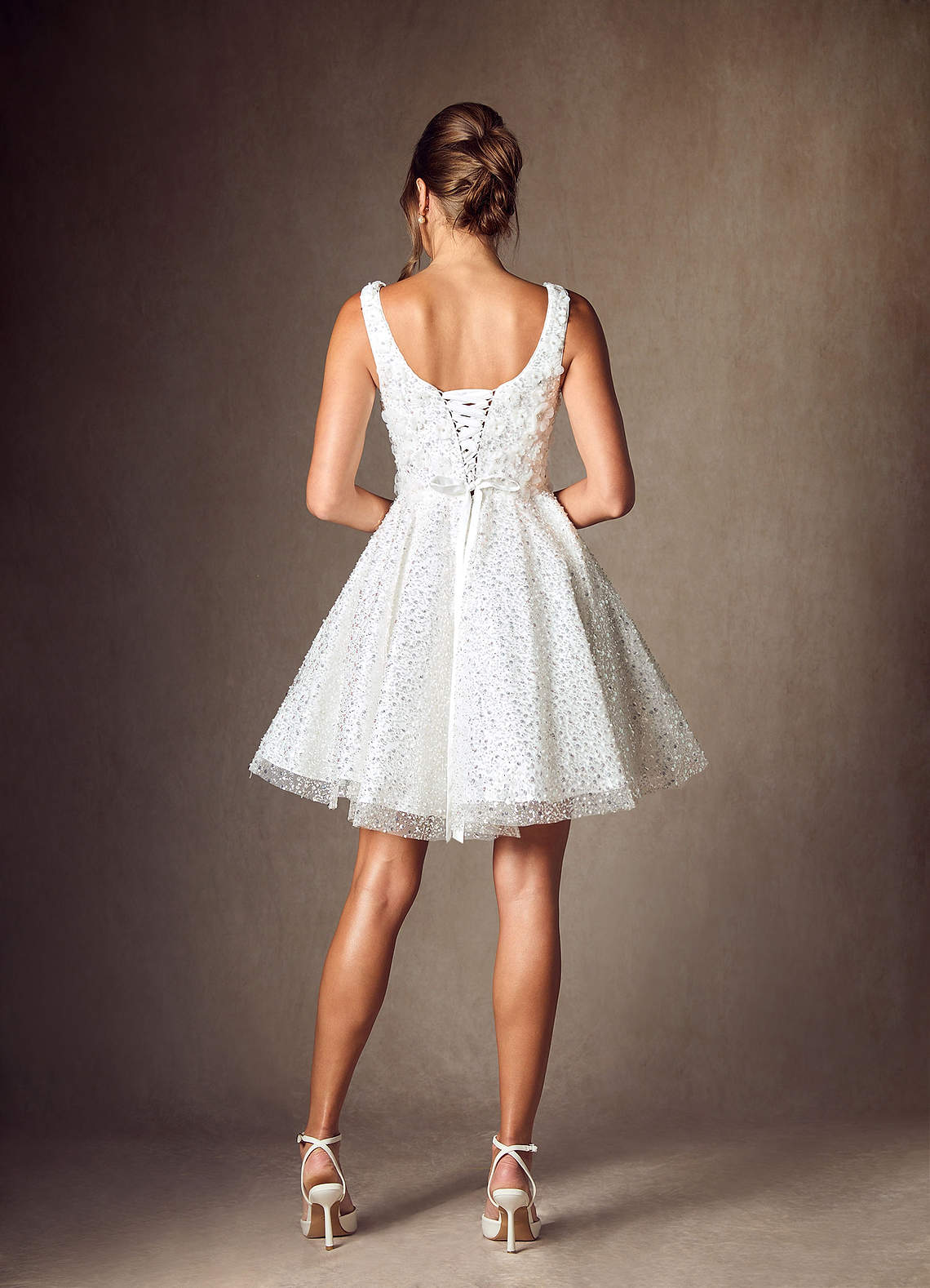 Diamond White A-Line with Pockets Beading Dress