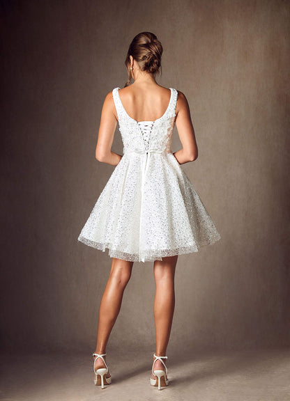 Diamond White A-Line with Pockets Beading Dress