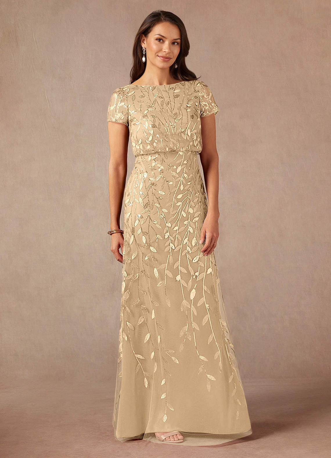 Champagne A-Line Sequins Dress