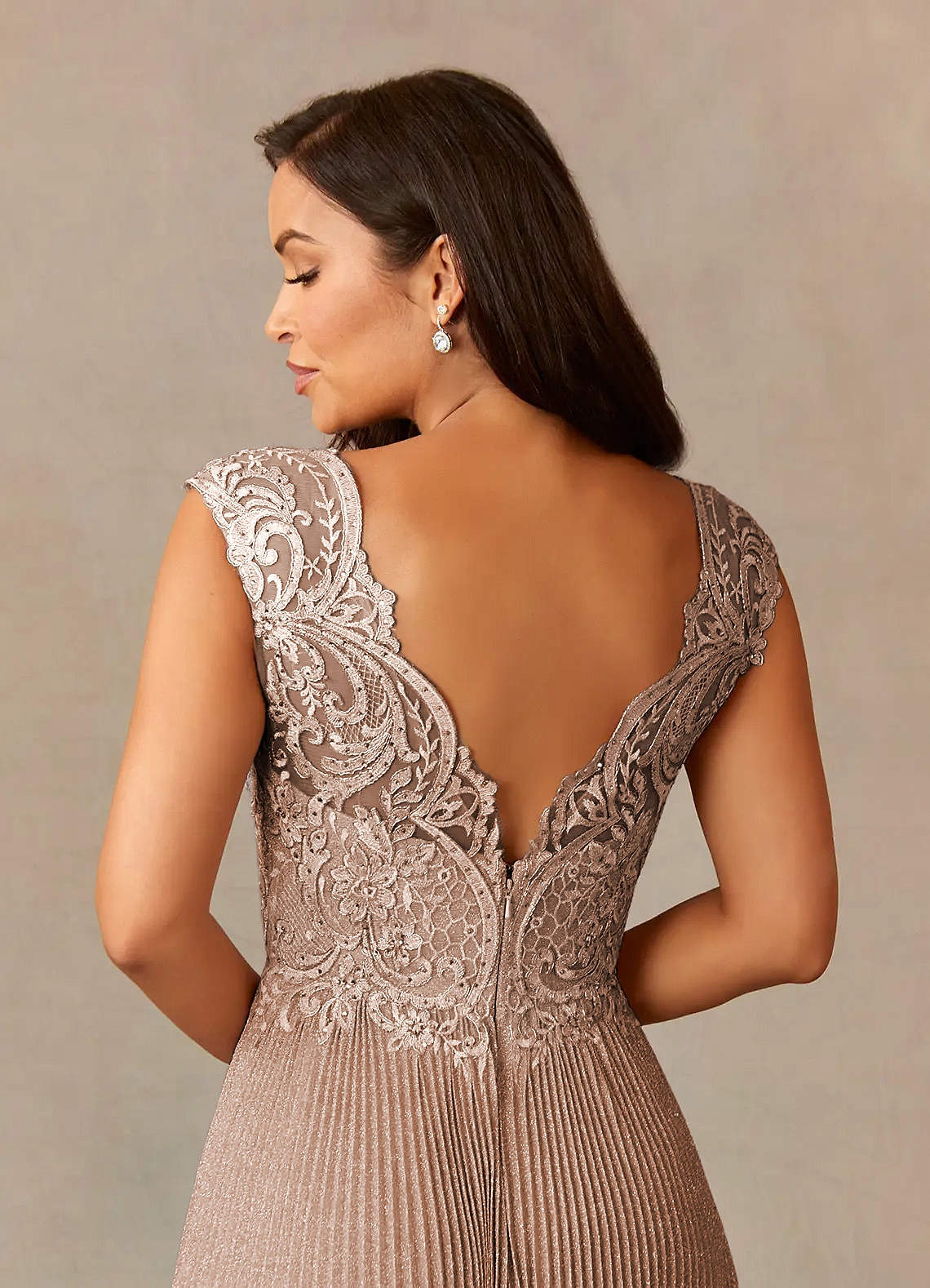Dusty Rose A-Line V-Neck Shimmer Knit Dress