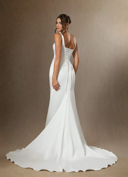 Diamond White Mermaid Square Neckline Double Faced Satin Dress