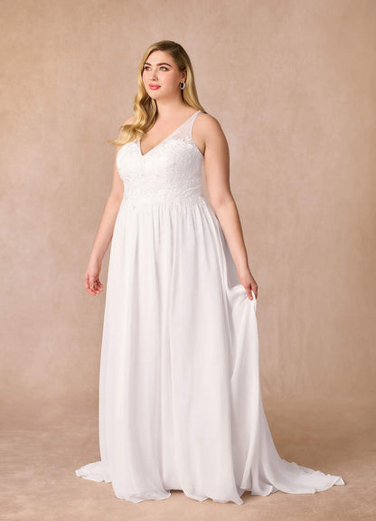 Diamond White A-Line Sequins Chiffon Dress