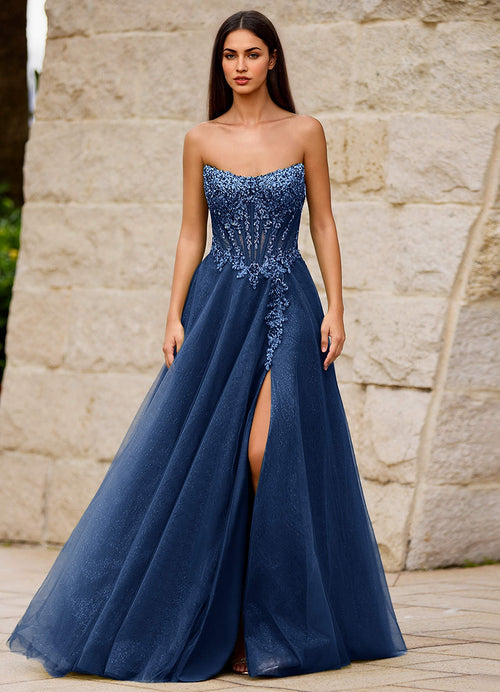 Brilliance Navy Glitter Prom Dress