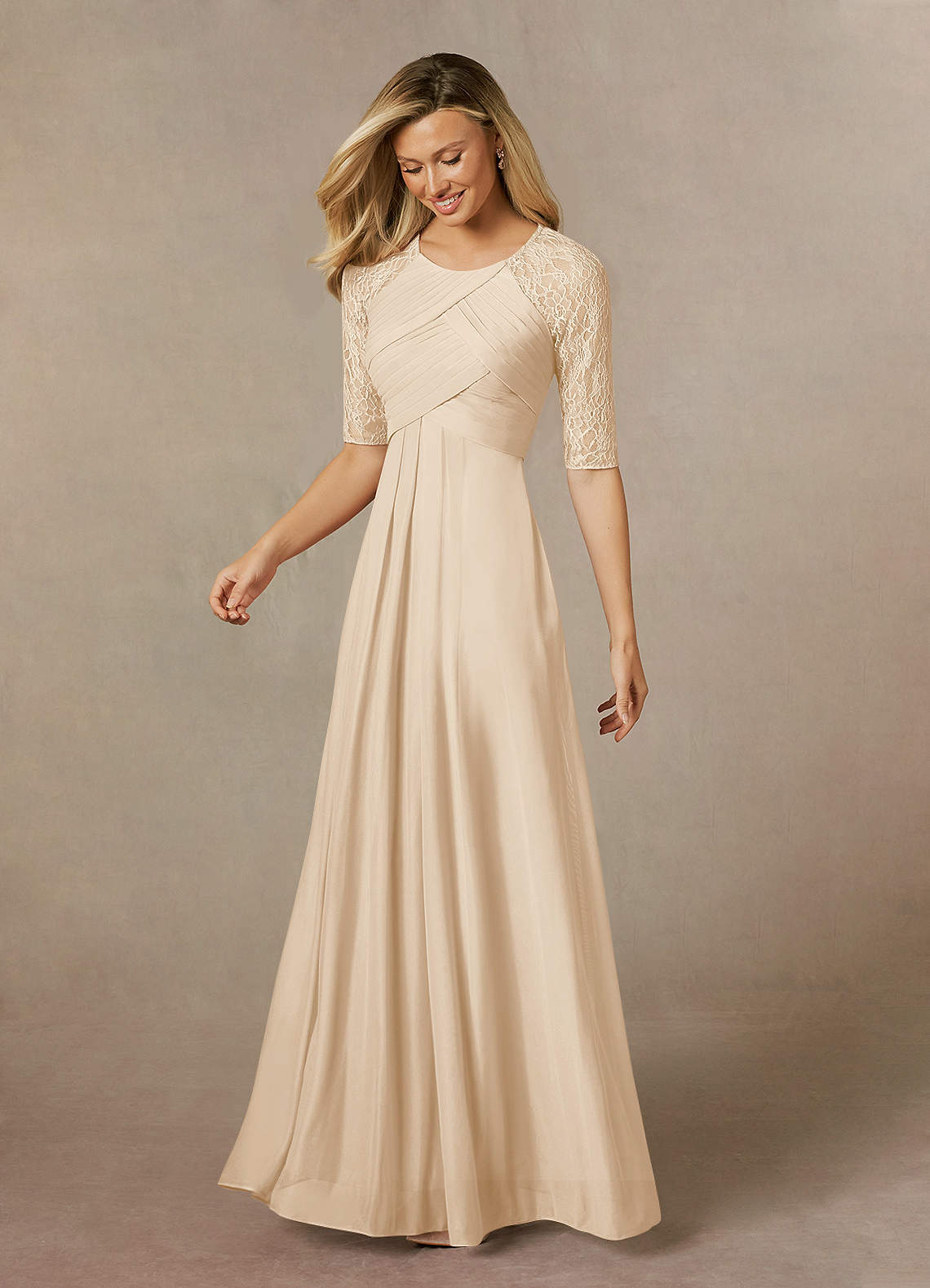 Champagne A-Line Lace Mesh Dress