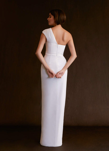 Diamond White Sheath One Shoulder Stretch Satin Dress
