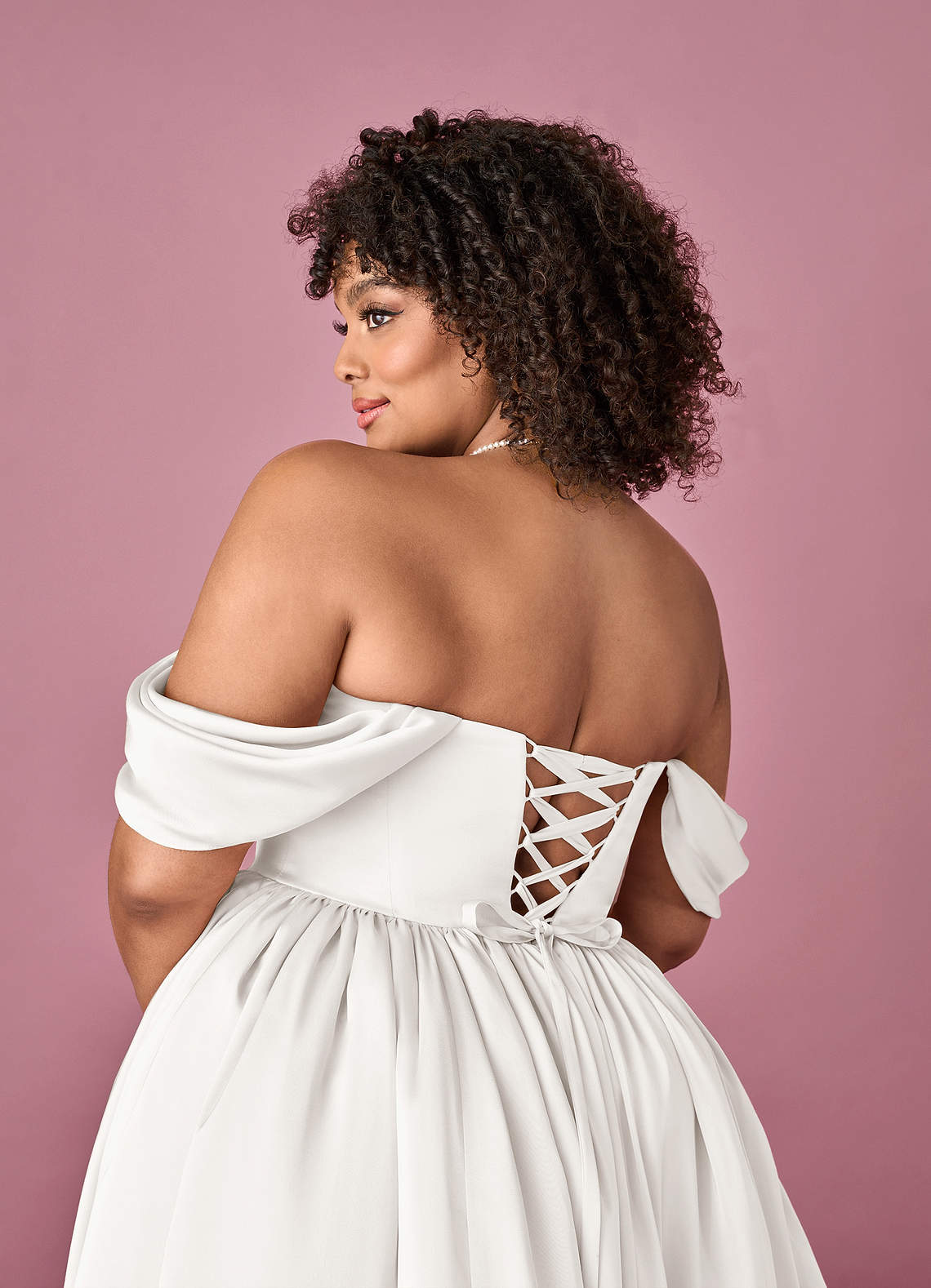 Diamond White Ball-Gown Off the Shoulder Stretch Satin Dress Diamond White