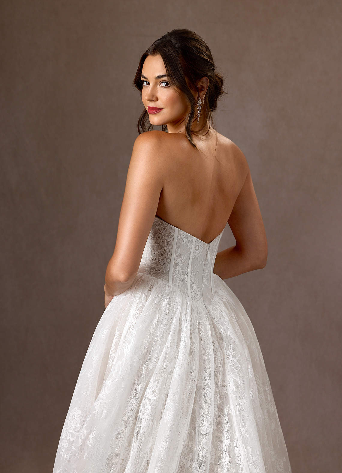 Diamond White Ball-Gown Strapless Lace Dress