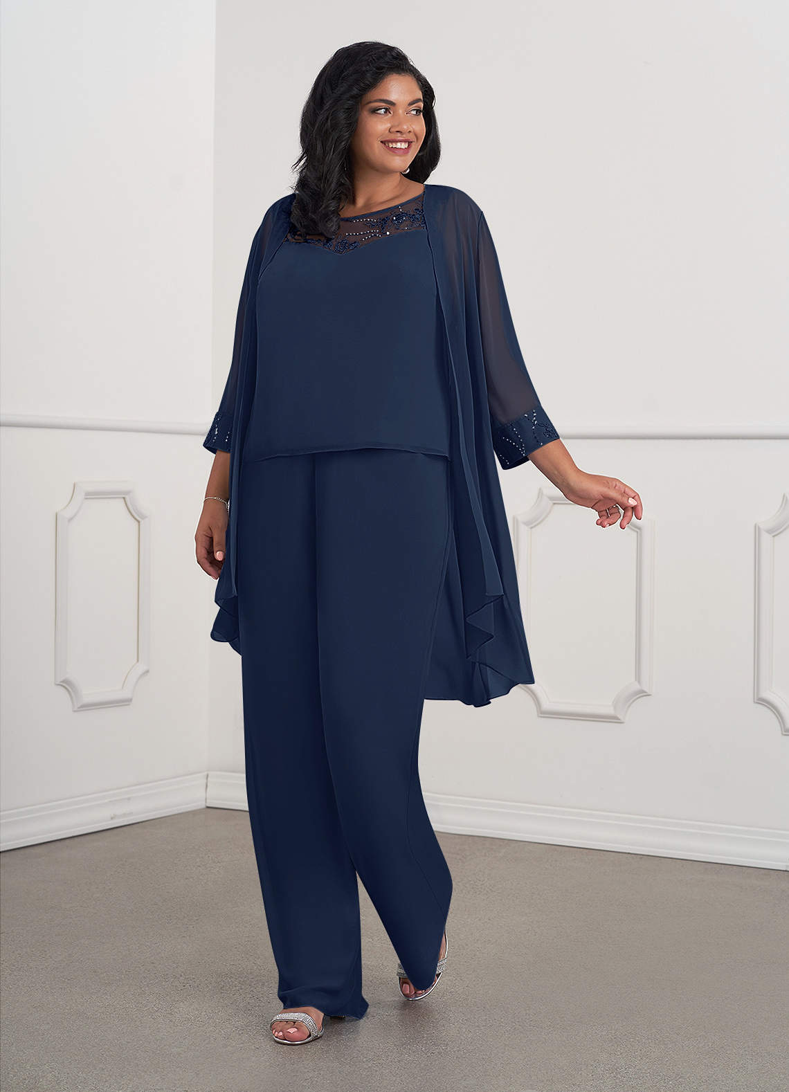 Dark Navy Jumpsuit/Pantsuit Sequins Chiffon Dress
