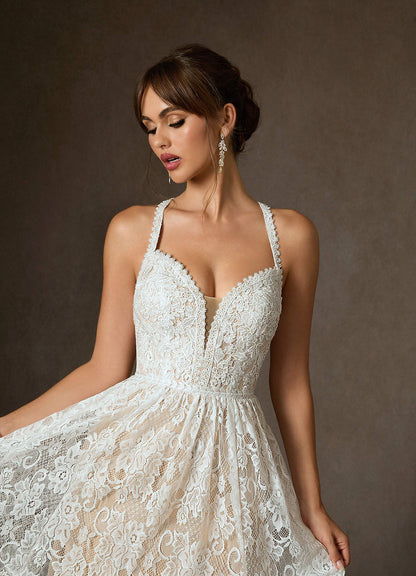 Diamond White Champagne A-Line Lace Dress