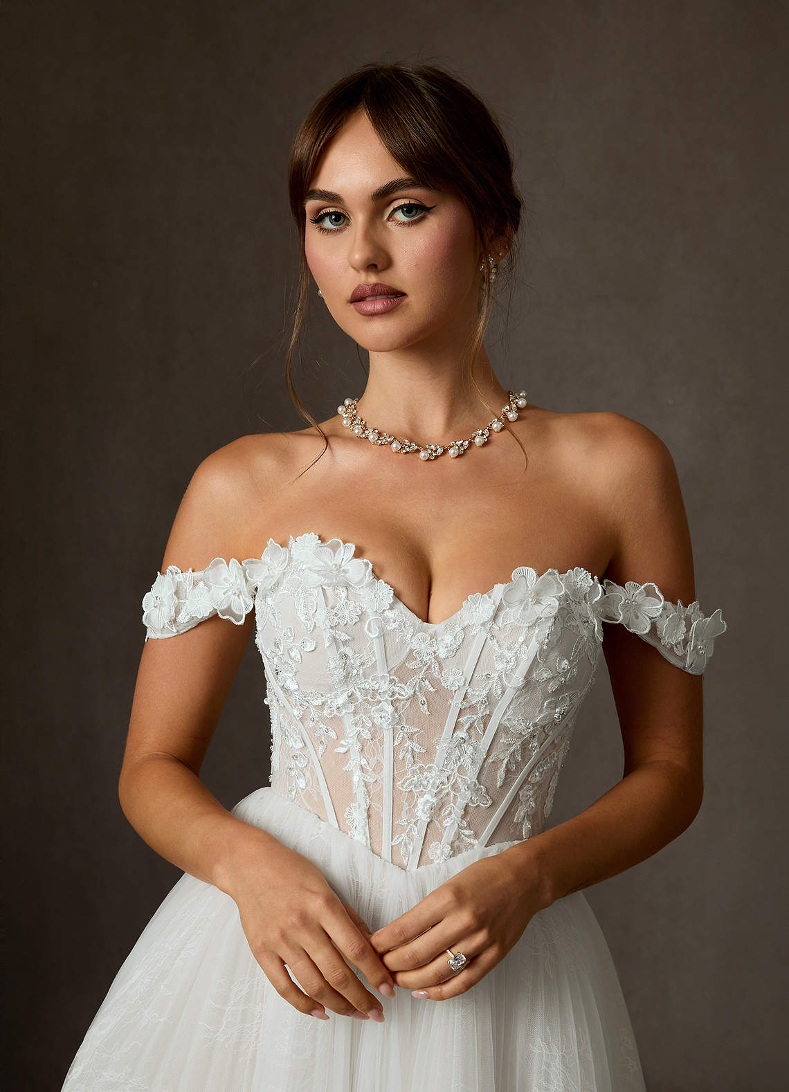 Diamond White Ball-Gown Off the Shoulder Lace Dress