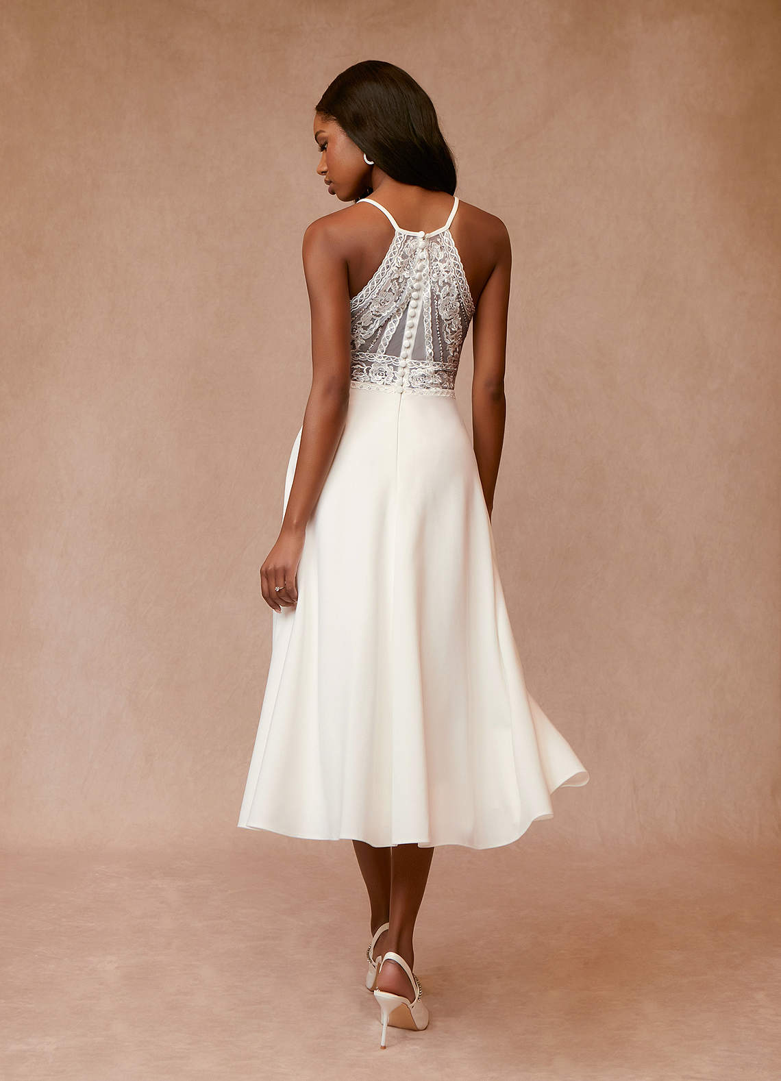 Diamond White A-Line Sequins Stretch Crepe Dress