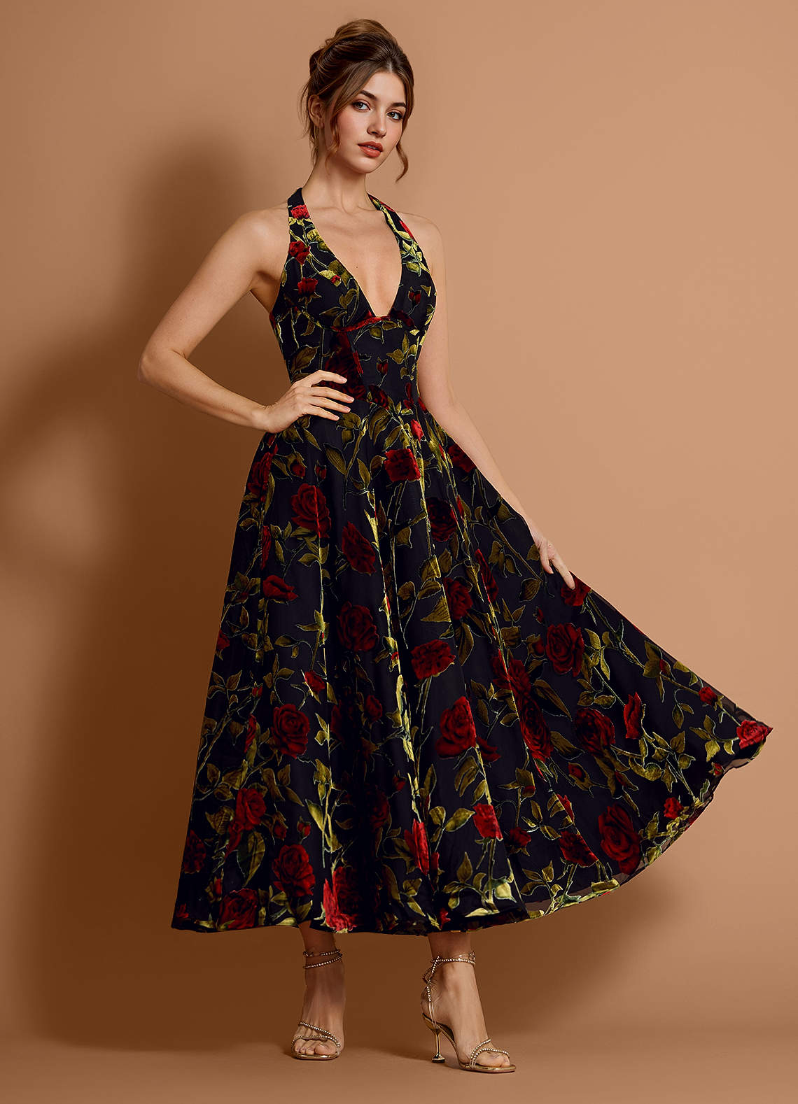 Anouk Black Multi Midi Dress  Dress