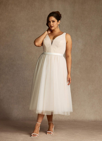 Diamond White Champagne A-Line Bow Tulle Dress